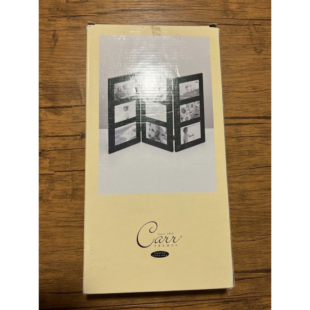 Vintage Carr Black Metal Photo Collage Tri Fold Picture Frame - Up To 9 4x6 NWB